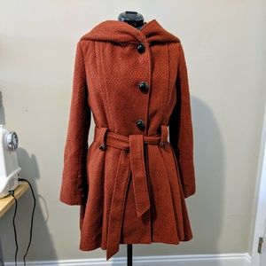 Modcloth Rust Hi Low Coat with Belt Tie & Hood